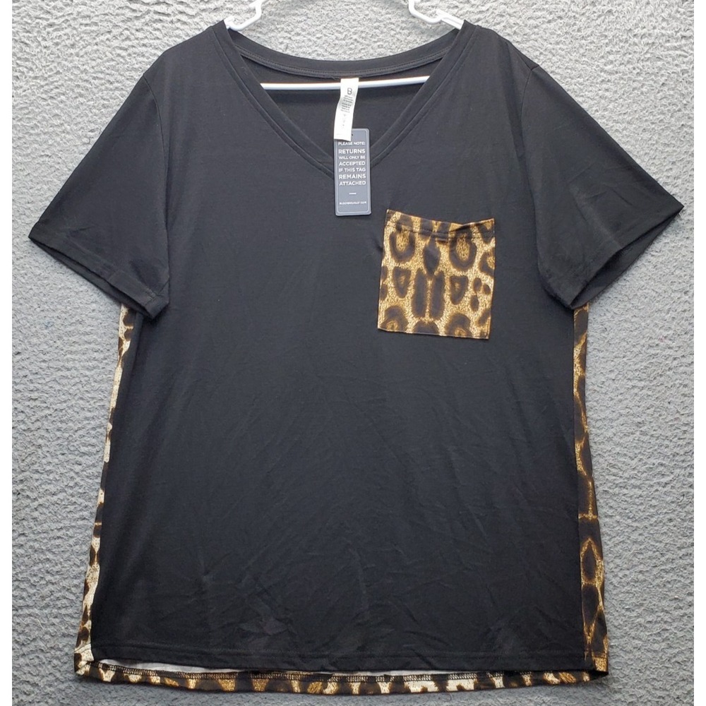 Blooming Jelly Shirt Top Womens XL Multi Leopard Print Short Sleeve Loose V-Neck
